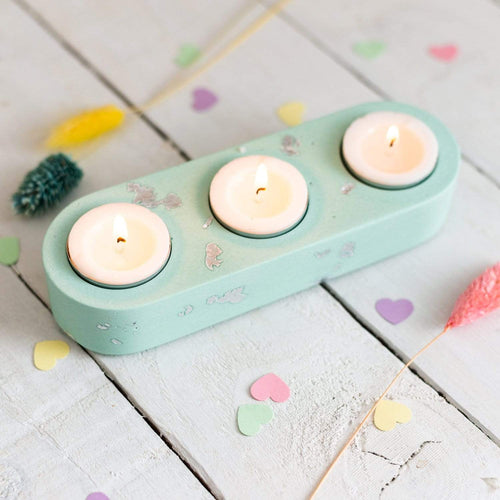 Nine Angels Jesmonite pastel green triple tea light holder