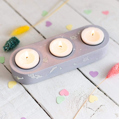 Nine Angels Jesmonite pastel lilac triple tea light holder