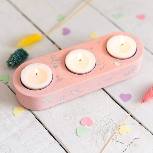 Nine Angels Jesmonite pastel pink triple tea light holder