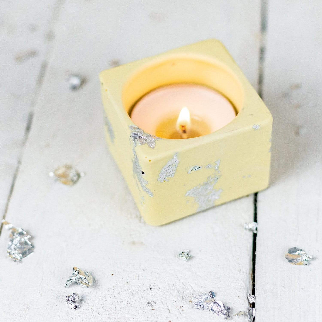 Nine Angels Jesmonite pastel yellow tea light holder, mini planter