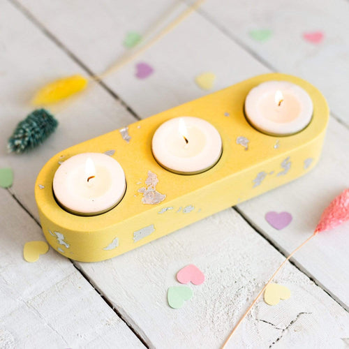 Nine Angels Jesmonite pastel yellow triple tea light holder