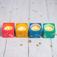 Load image into Gallery viewer, Nine Angels Jesmonite tea light holder set with gold leaf, mini planter