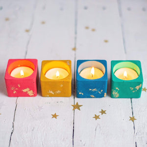 Nine Angels Jesmonite tea light holder set with gold leaf, mini planter