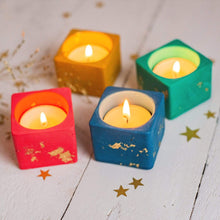 Load image into Gallery viewer, Nine Angels Jesmonite tea light holder set with gold leaf, mini planter
