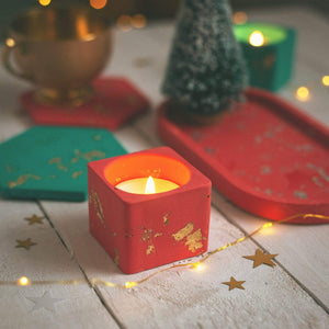 Nine Angels Jesmonite tea light holder set with gold leaf, mini planter