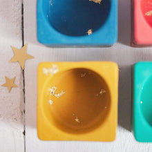 Load image into Gallery viewer, Nine Angels Jesmonite tea light holder set with gold leaf, mini planter