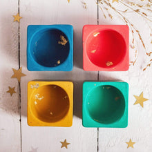 Load image into Gallery viewer, Nine Angels Jesmonite tea light holder set with gold leaf, mini planter