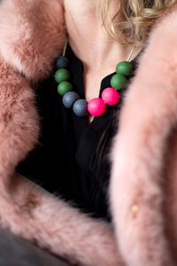Nine Angels Khaki, neon pink and granite necklace