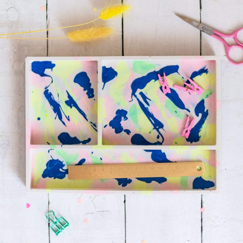 Nine Angels Marbled jesmonite desk/dressing table organiser
