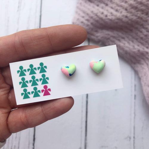 Nine Angels Marbled tie-dye jesmonite heart stud earrings