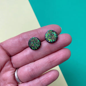 Nine Angels Mermaid green glittery stud earrings