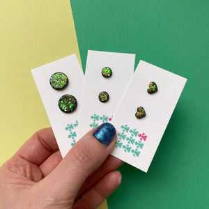Nine Angels Mermaid green glittery stud earrings