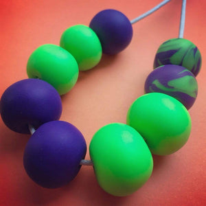 Nine Angels Neon green & purple polymer clay necklace