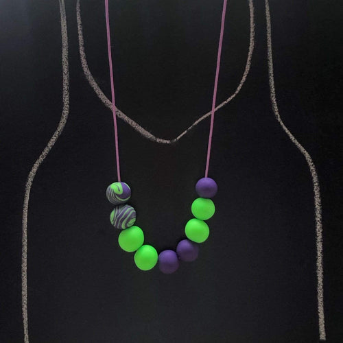 Nine Angels Neon green & purple polymer clay necklace