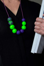 Load image into Gallery viewer, Nine Angels Neon green &amp; purple polymer clay necklace