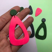 Load image into Gallery viewer, Nine Angels Neon pink and khaki drop earrings