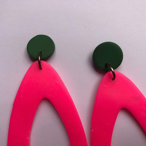 Nine Angels Neon pink and khaki drop earrings