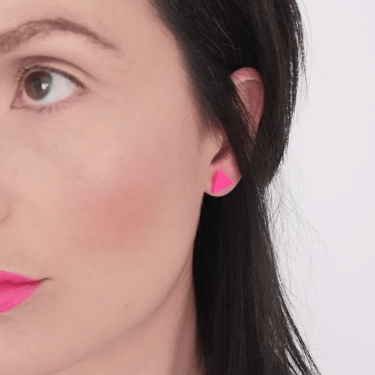 Nine Angels Neon pink triangle earrings