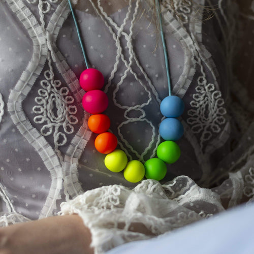 Nine Angels Neon rainbow clay bead necklace