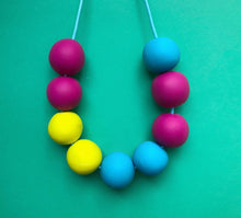 Load image into Gallery viewer, Nine Angels Neon yellow, pink &amp; turquoise clay necklace