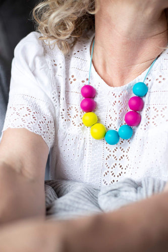 Nine Angels Neon yellow, pink & turquoise clay necklace