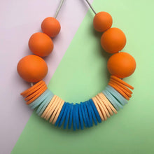 Load image into Gallery viewer, Nine Angels Orange, peach, ice blue and royal blue statement necklace