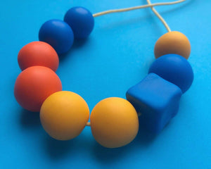 Nine Angels Orange, yellow & blue polymer clay statement necklace