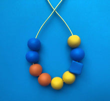 Load image into Gallery viewer, Nine Angels Orange, yellow &amp; blue polymer clay statement necklace