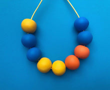 Load image into Gallery viewer, Nine Angels Orange, yellow &amp; blue polymer clay statement necklace