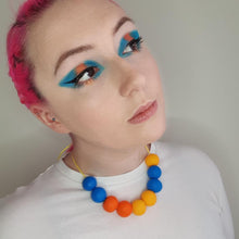 Load image into Gallery viewer, Nine Angels Orange, yellow &amp; blue polymer clay statement necklace