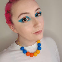 Load image into Gallery viewer, Nine Angels Orange, yellow &amp; blue polymer clay statement necklace