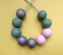 Load image into Gallery viewer, Nine Angels Pale green, pink &amp; silver clay necklace