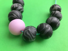 Load image into Gallery viewer, Nine Angels Pale pink &amp; black clay bead necklace