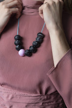 Load image into Gallery viewer, Nine Angels Pale pink &amp; black clay bead necklace