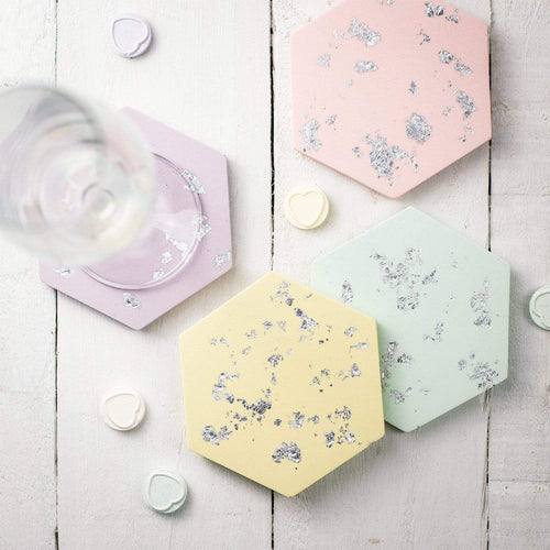 Nine Angels Pastel & silver leaf jesmonite coaster set of 4