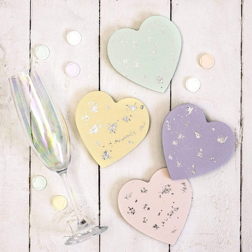 Nine Angels Pastel & silver leaf jesmonite heart coaster set of 4