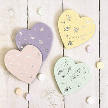 Load image into Gallery viewer, Nine Angels Pastel &amp; silver leaf jesmonite heart coaster set of 4