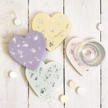 Load image into Gallery viewer, Nine Angels Pastel &amp; silver leaf jesmonite heart coaster set of 4