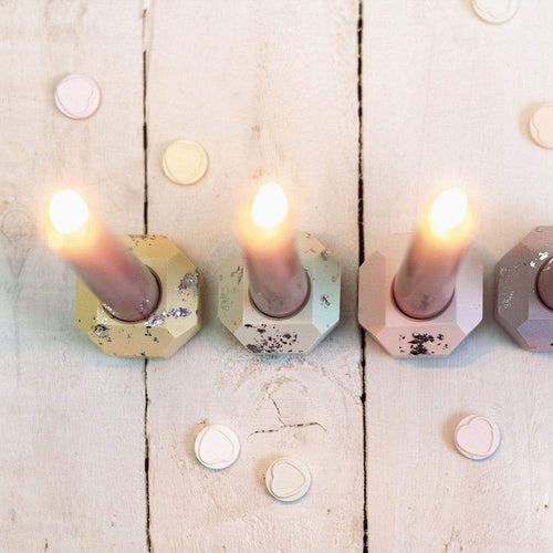 Nine Angels Pastel & silver leaf taper candle holder set