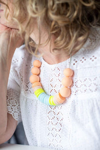 Nine Angels Peach, cream, ice blue and neon yellow statement necklace