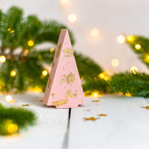 Nine Angels Pink Pastel and gold leaf jesmonite Christmas tree ornaments