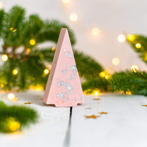 Nine Angels Pink Pastel and silver leaf jesmonite Christmas tree ornaments