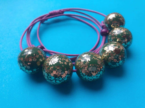 Nine Angels Sage green & gold sparkly necklace