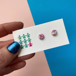 Nine Angels Silver/pink glittery stud earrings
