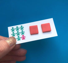 Load image into Gallery viewer, Nine Angels Square coral pink polymer clay earrings