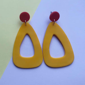 Nine Angels Sunshine yellow & coral giant triangle drop earrings
