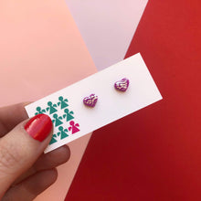 Load image into Gallery viewer, Nine Angels Tiny fuchsia &amp; silver leaf heart earrings