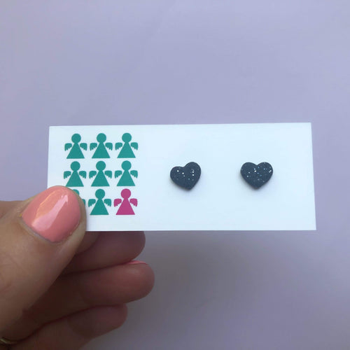 Nine Angels Tiny grey glitter heart earrings