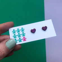 Load image into Gallery viewer, Nine Angels Tiny hot pink/purple glitter heart earrings
