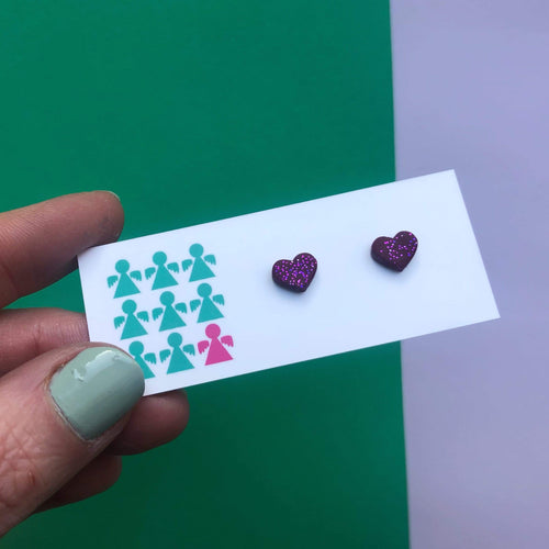 Nine Angels Tiny hot pink/purple glitter heart earrings